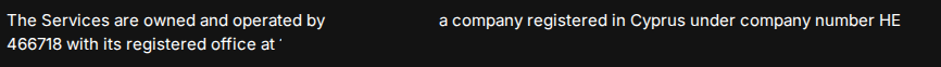 The opening paragraph of a terms of use page naming a company and its registration number